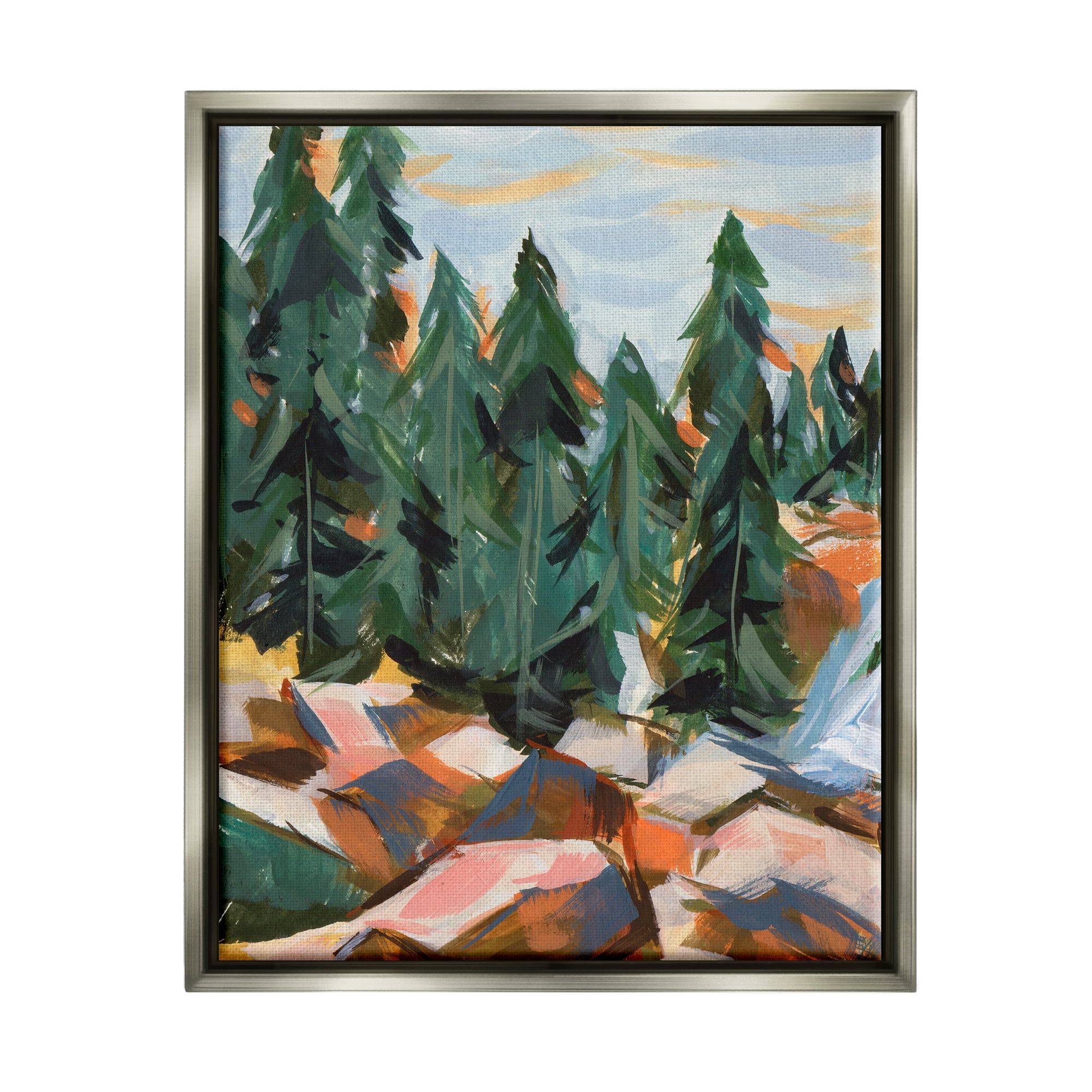 Stupell Abstract Woodland Tree Scenery Landscape Painting Gray Floater Framed Art Print Wall Art
