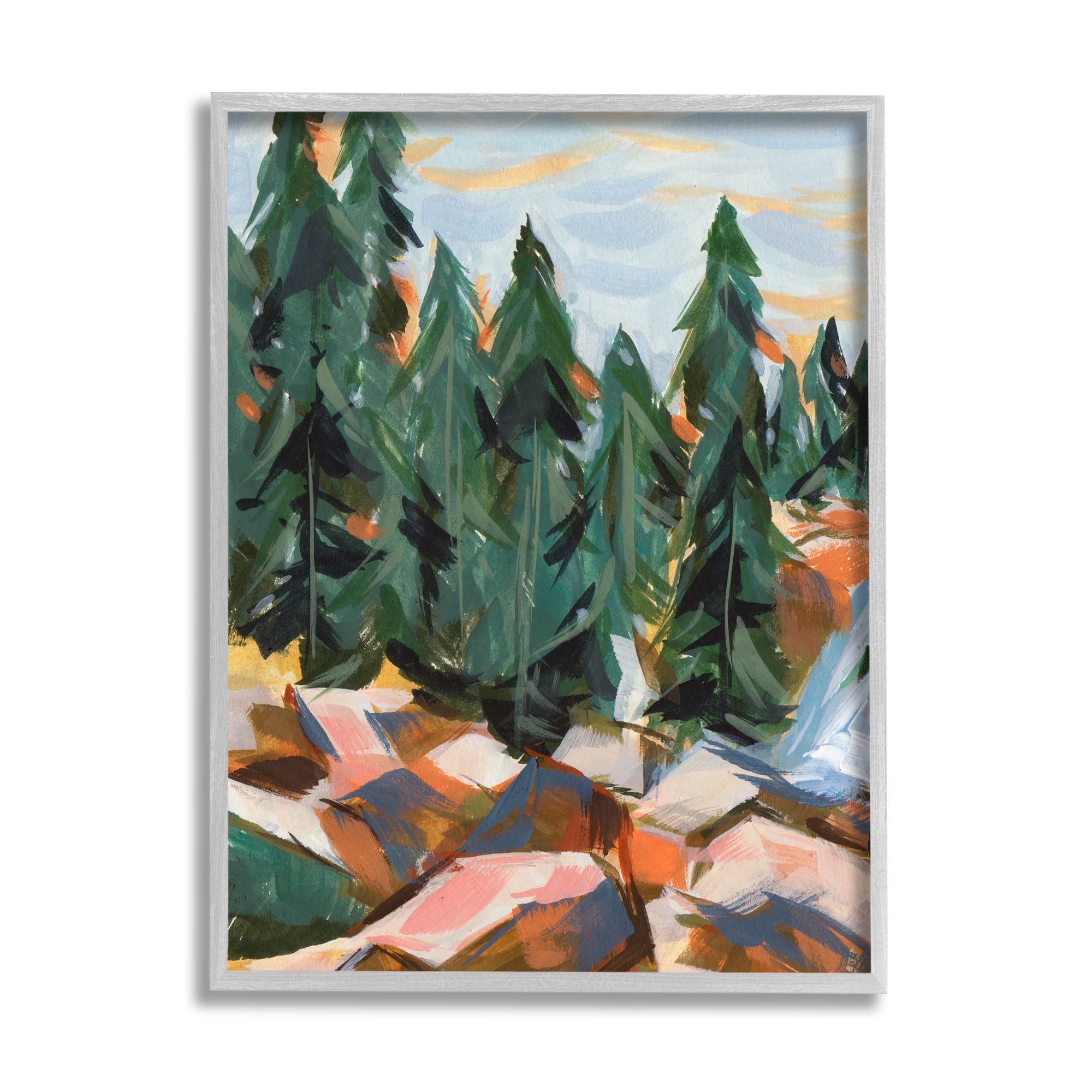 Stupell Abstract Woodland Tree Scenery Landscape Painting Gray Framed Art Print Wall Art