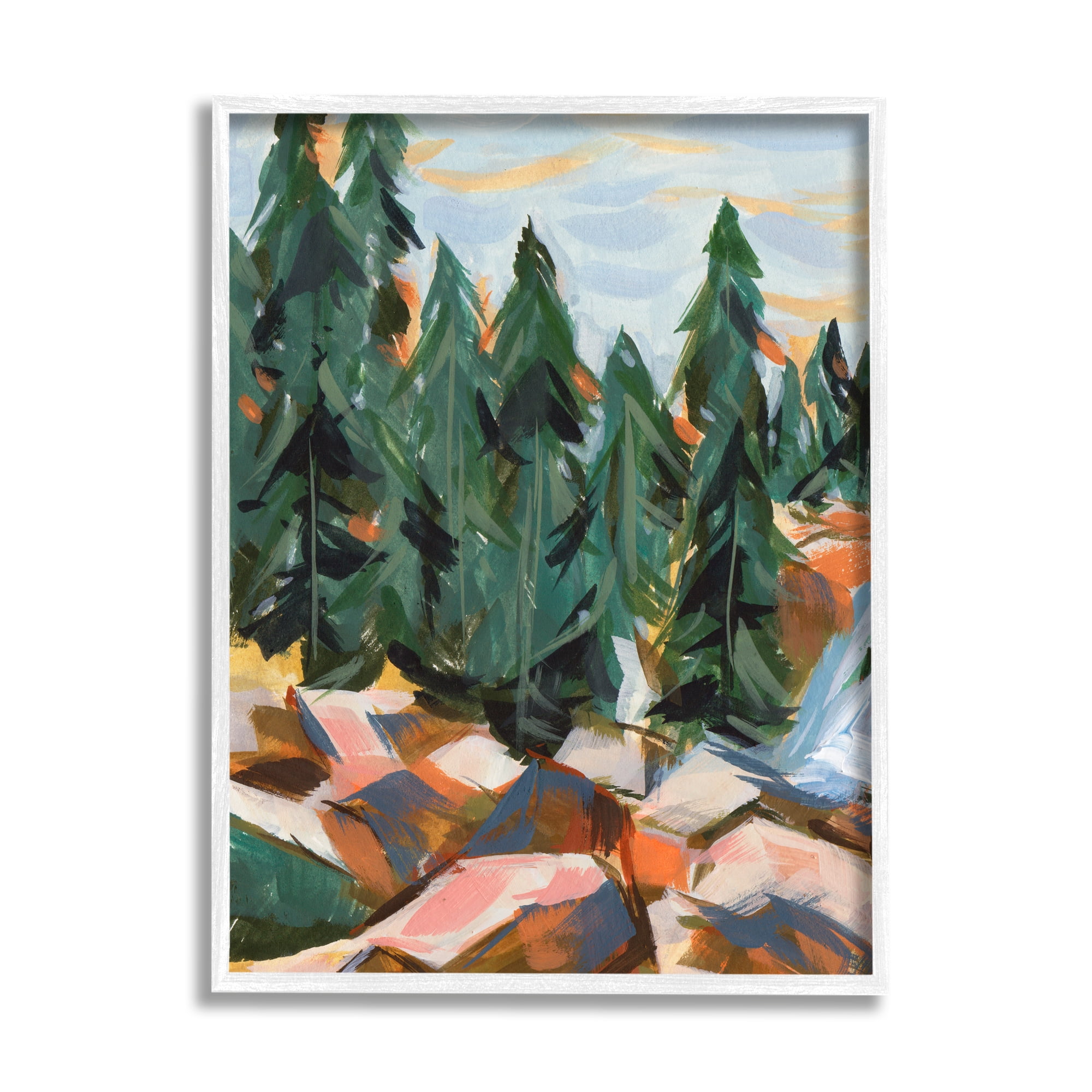 Stupell Abstract Woodland Tree Scenery Landscape Painting White Framed Art Print Wall Art