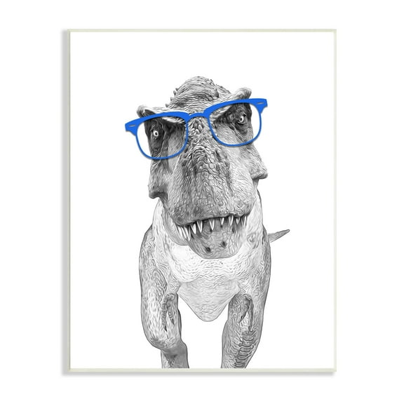 Stupell Industries Adorable Monochrome T-Rex Dinosaur Blue Glasses Illustration Graphic Art Unframed Art Print Wall Art, 13x19, by Annalisa Latella