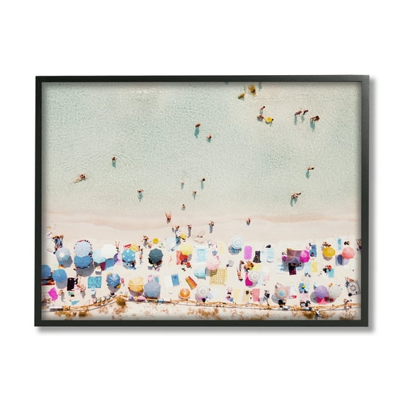 Stupell Aerial Beach View People Swimming Landscape Photography Black Framed Art Print Wall Art