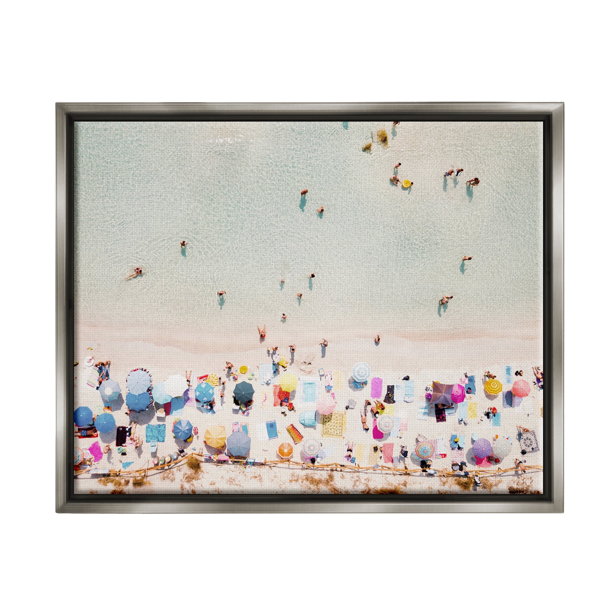 Stupell Aerial Beach View People Swimming Landscape Photography Gray Floater Framed Art Print Wall Art