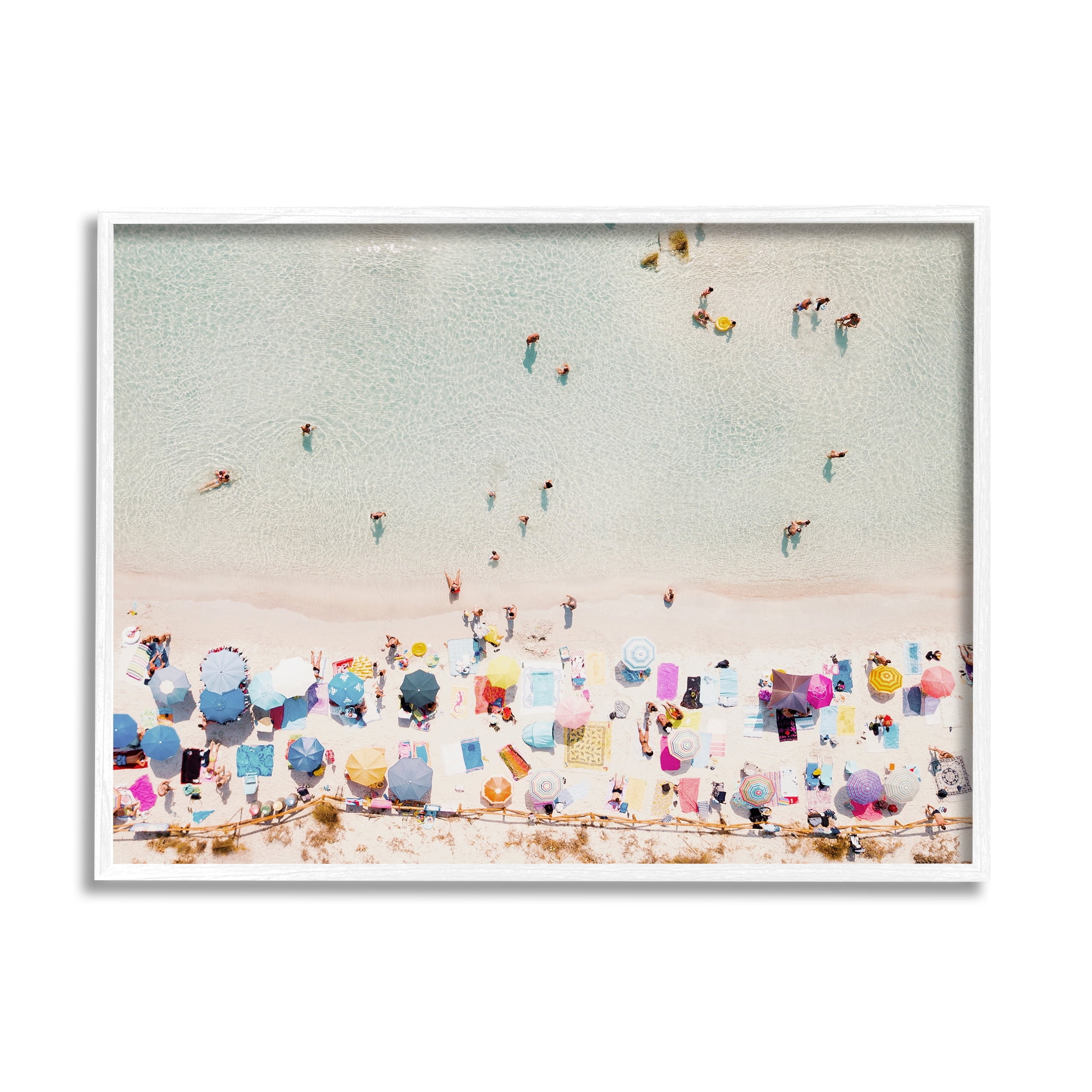 Stupell Aerial Beach View People Swimming Landscape Photography White Framed Art Print Wall Art