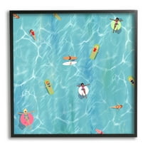 Stupell Aerial Summer View People Swimming Landscape Painting Black Framed Art Print Wall Art