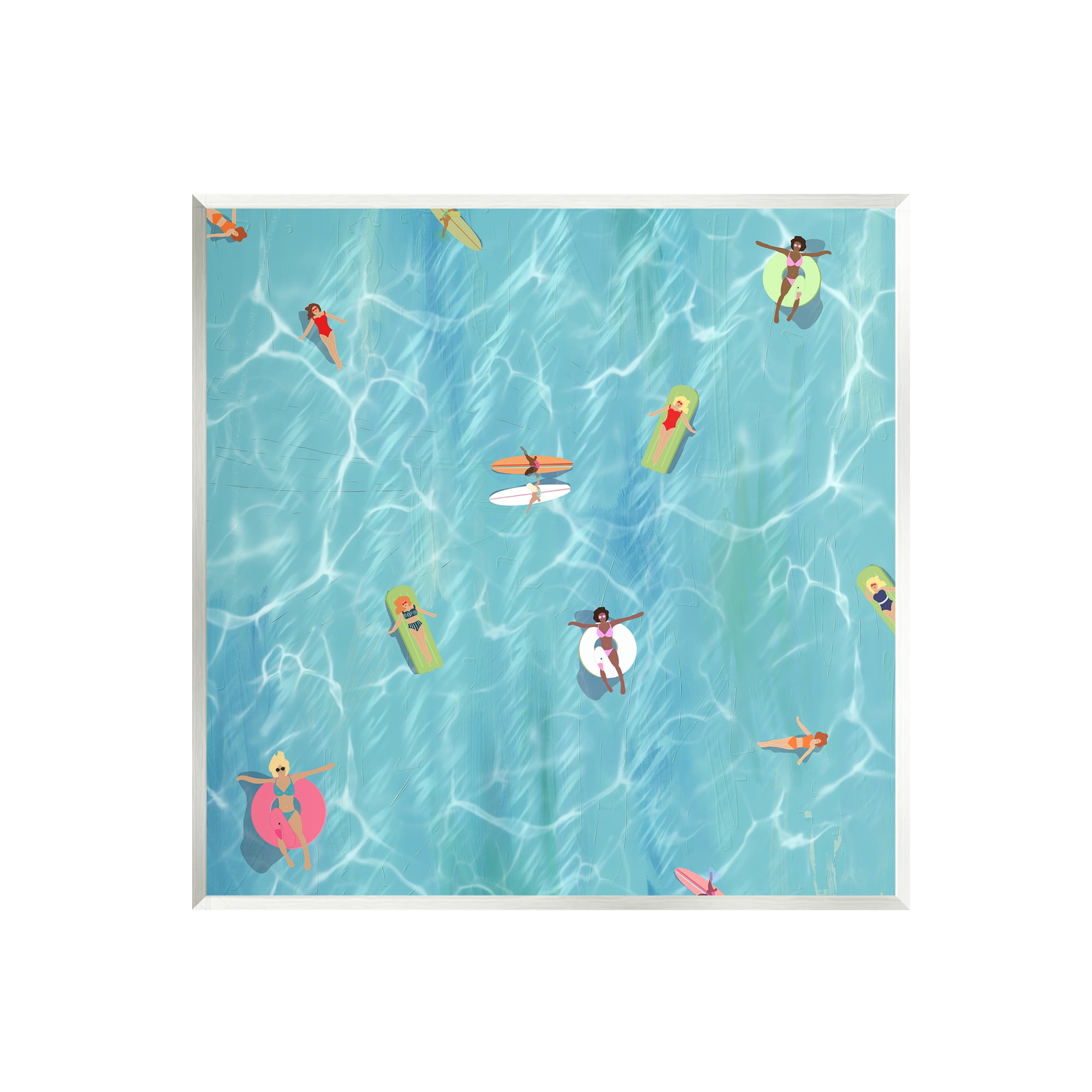 Stupell Aerial Summer View People Swimming Landscape Painting Wall Plaque Unframed Art Print Wall Art