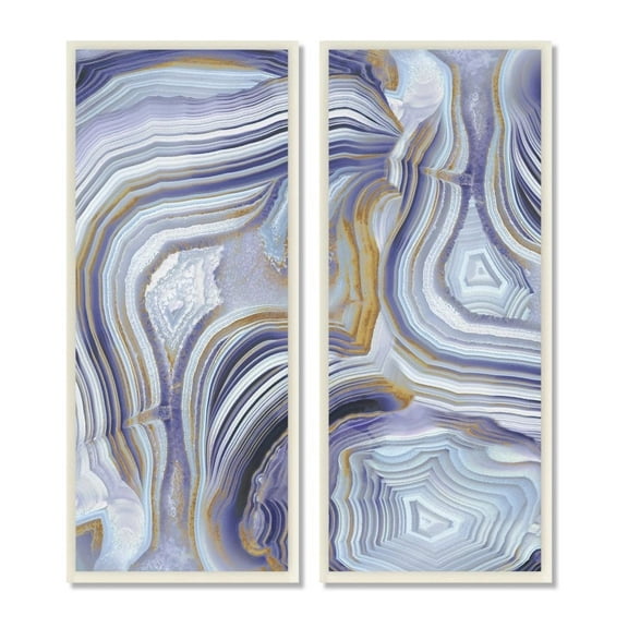 Stupell Agate Crystal Pattern Gold Purple Abstract Design,2pc Multi Piece Wood Wall Art Set, 7x17