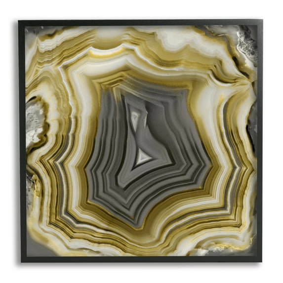 Stupell Agate Gold & Grey Crystal Abstract Painting Black Framed Art Print Wall Art