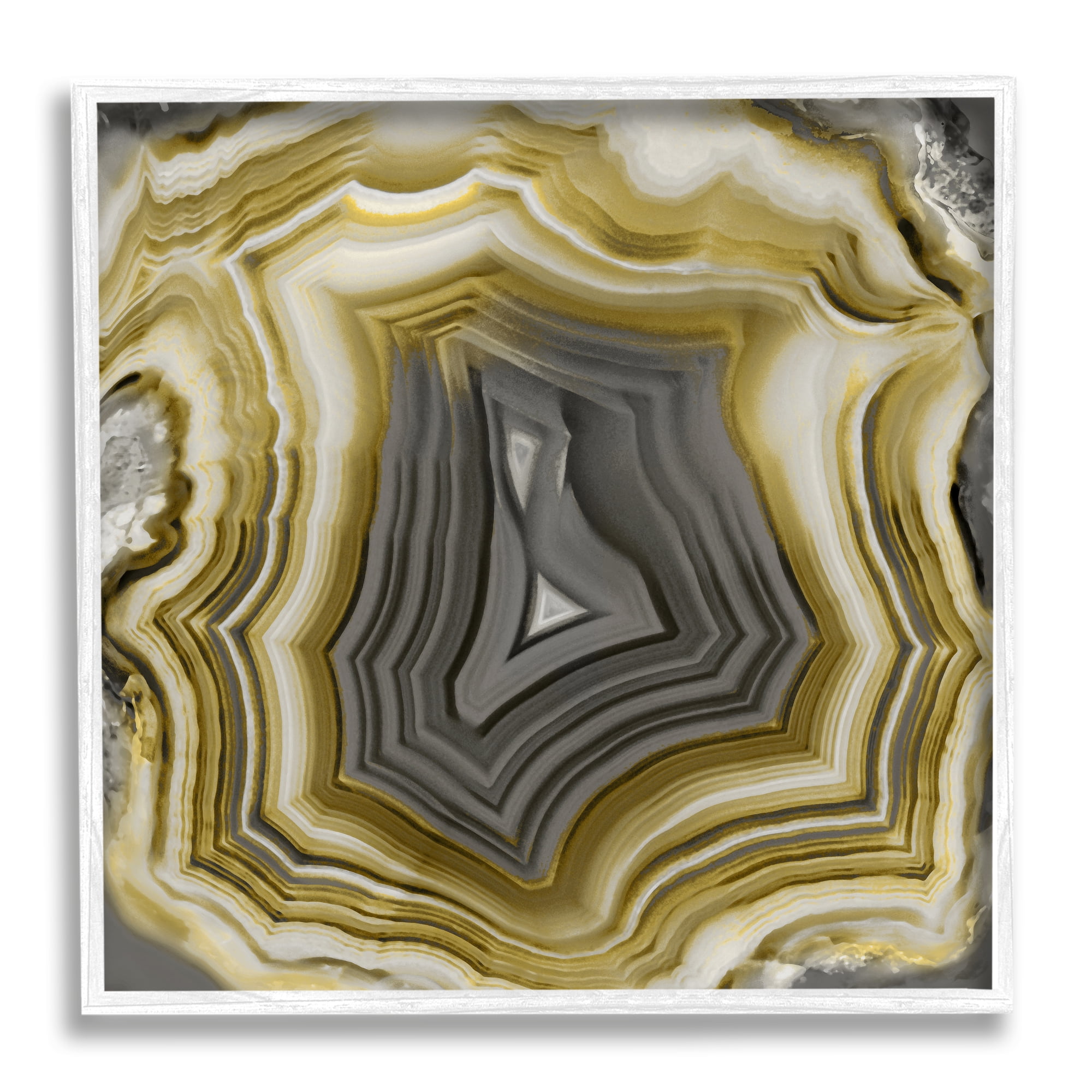 Stupell Agate Gold & Grey Crystal Abstract Painting White Framed Art Print Wall Art