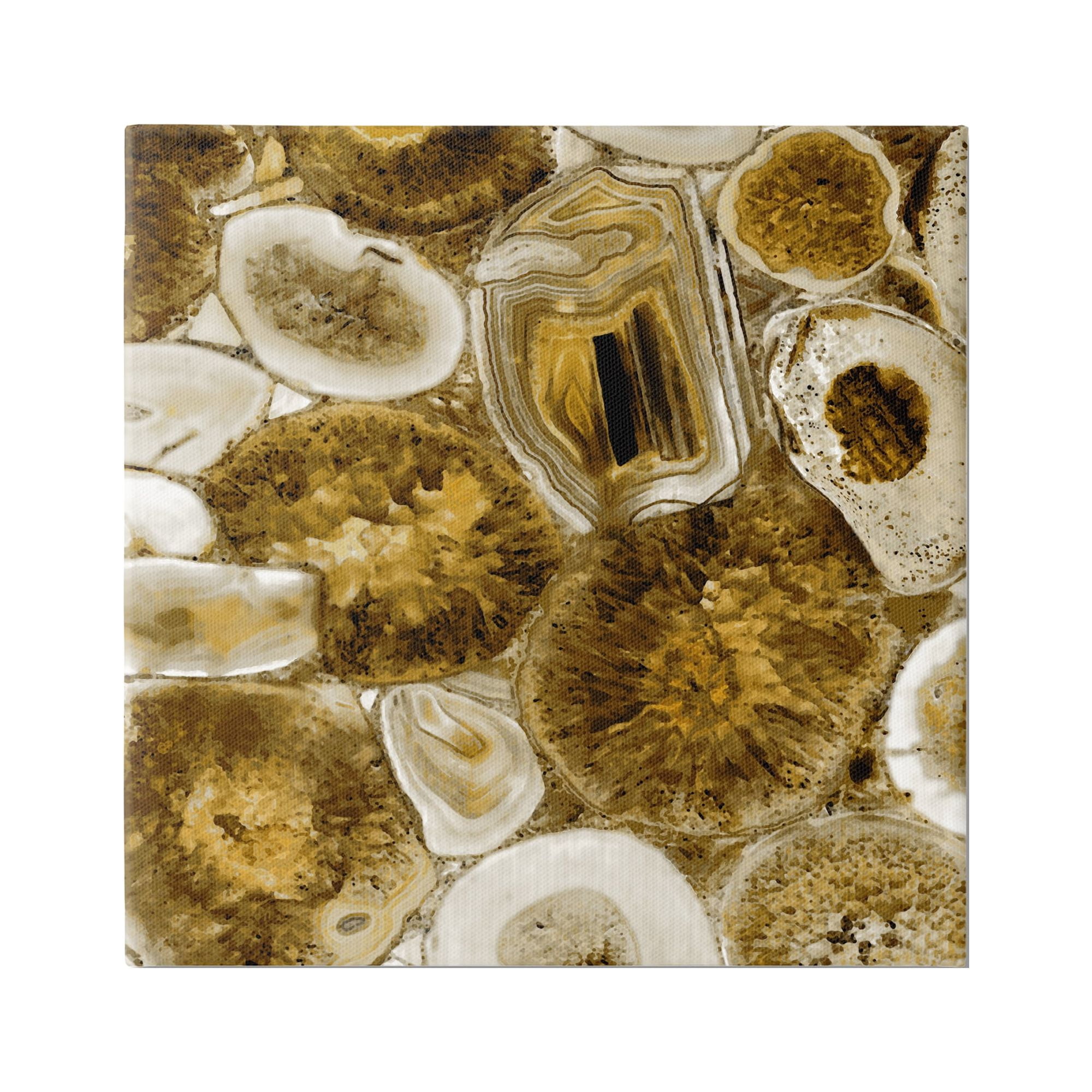 Gold and White Abstract Geode Canvas Wall Art, 17 x 17