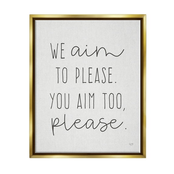 Stupell Aim To Please Funny Bathroom Phrase Typography Painting Gold Floater Framed Art Print Wall Art