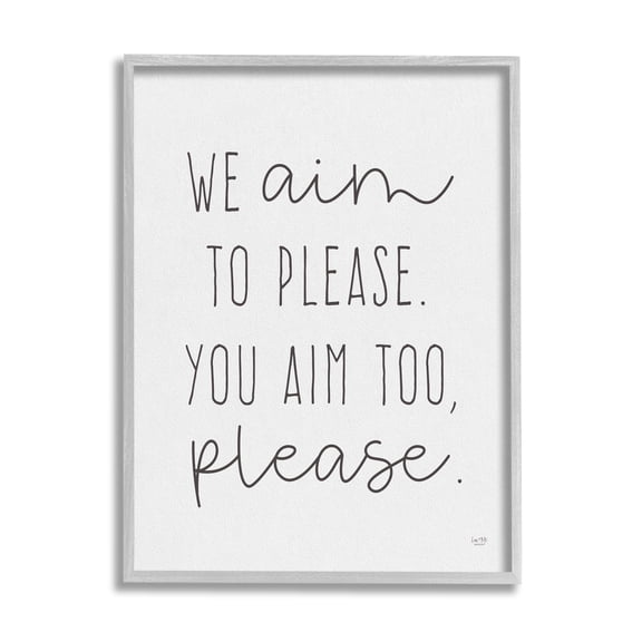 Stupell Aim To Please Funny Bathroom Phrase Typography Painting Gray Framed Art Print Wall Art