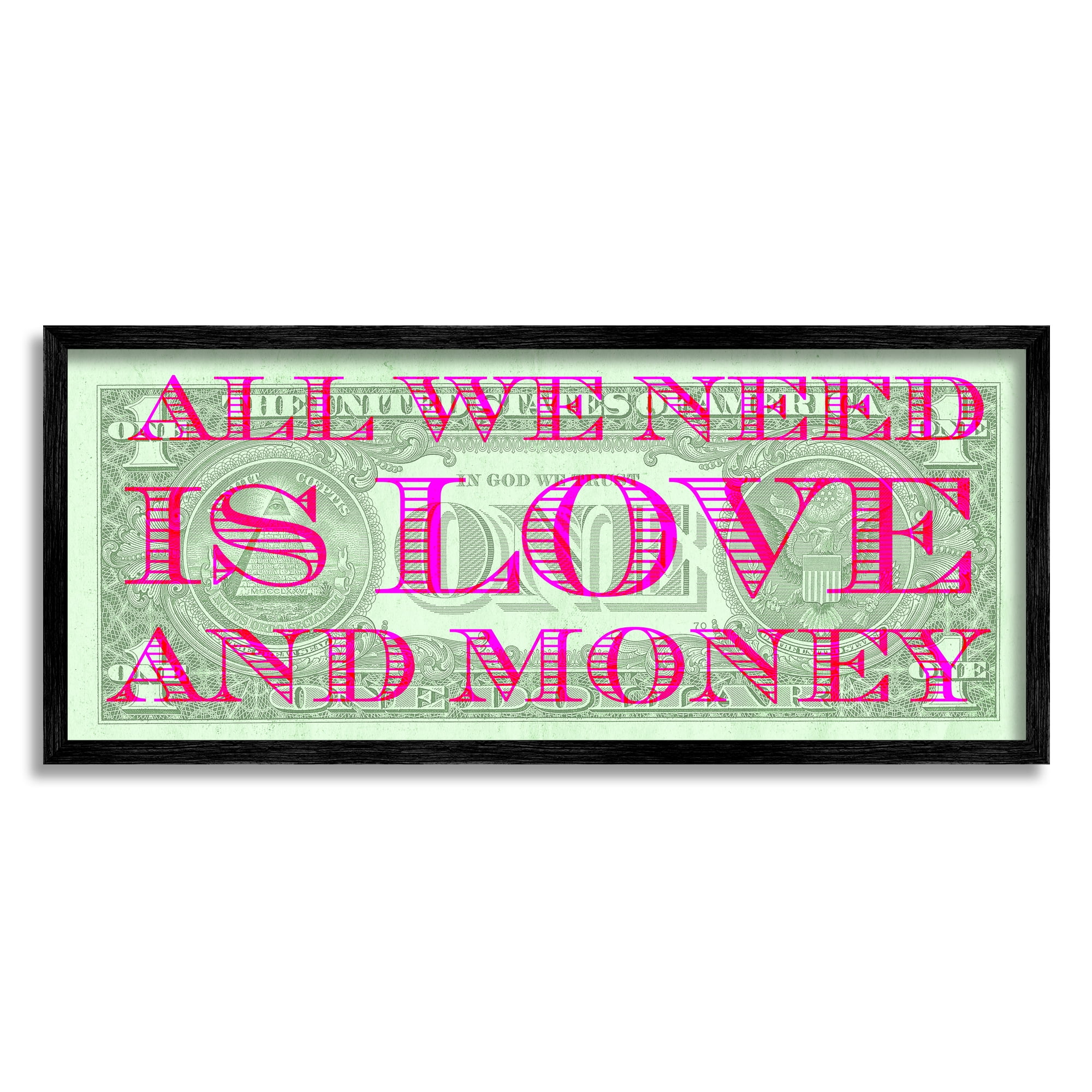 Stupell All We Need Is Love & Money Phrase Inspirational Painting Black Framed Art Print Wall Art