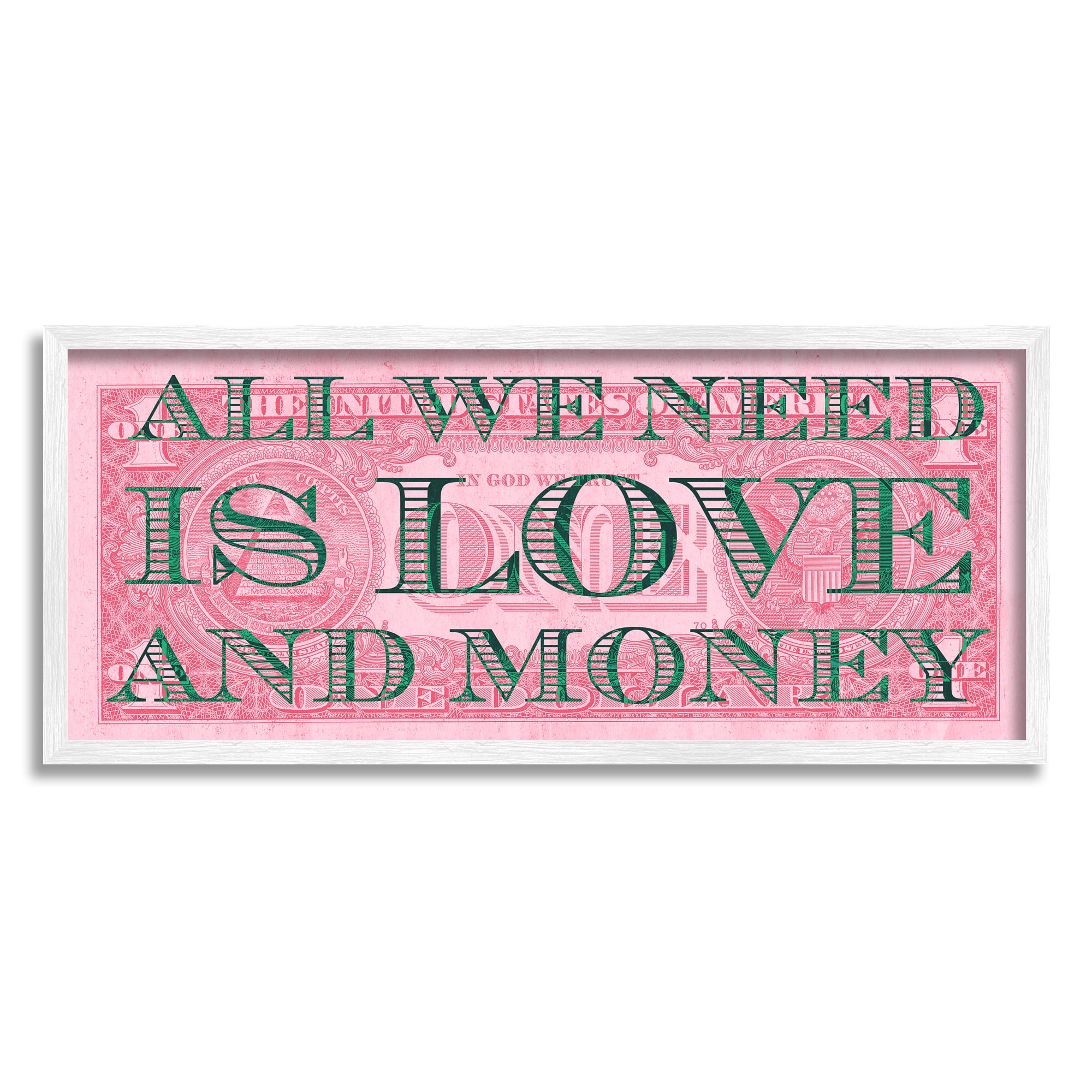 Stupell All We Need Love & Money Pink Dollar Inspirational Painting White Framed Art Print Wall Art