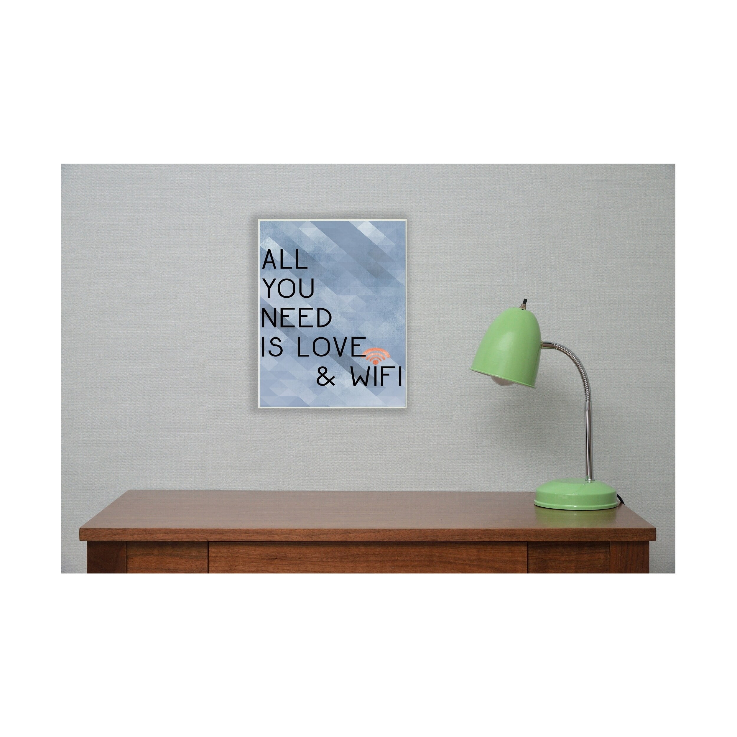 Stupell  All You Need is Love and WiFi Blue Typography Wall Plaque Art