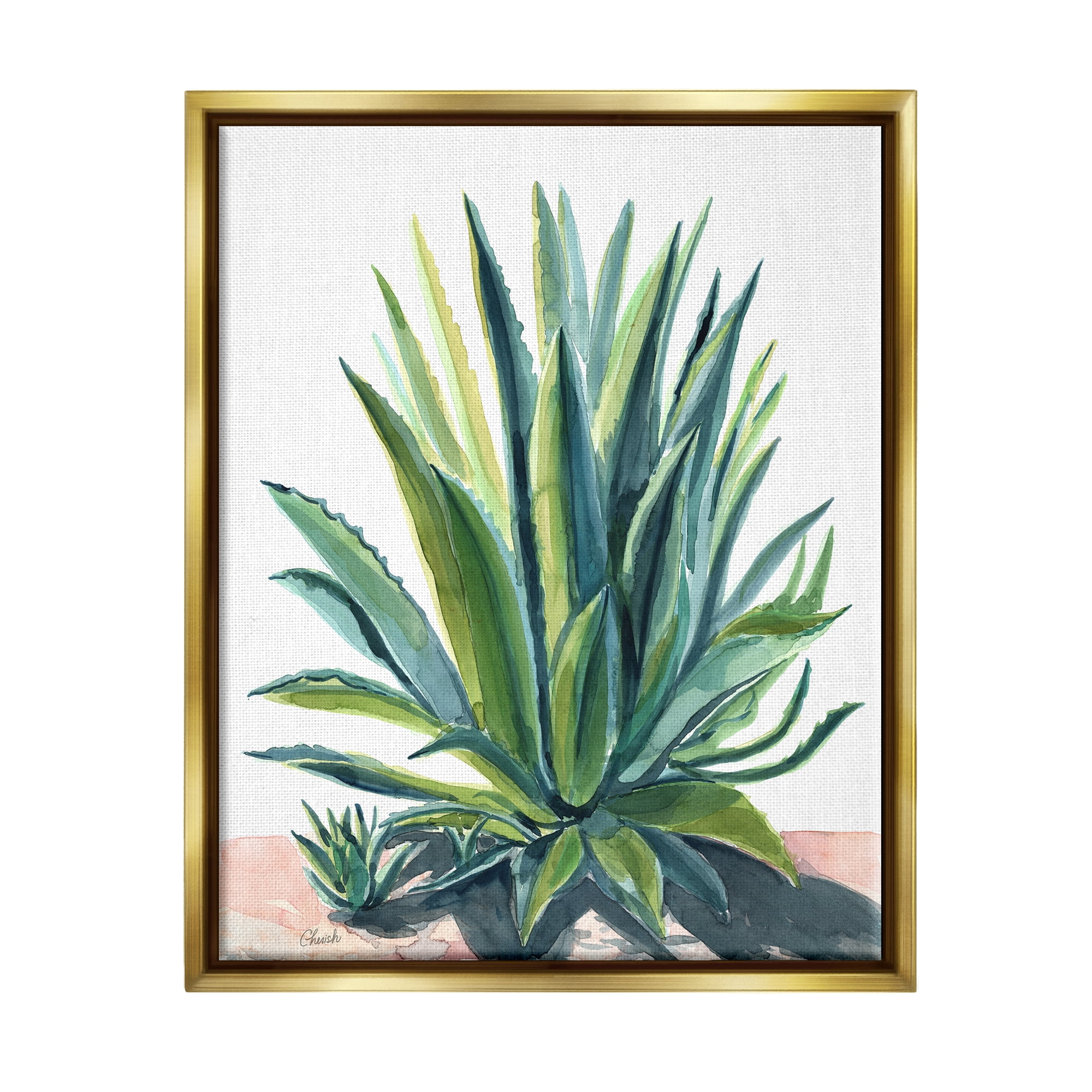 Stupell Aloe Plant Botanical Leaves Botanical & Floral Painting Gold Floater Framed Art Print Wall Art