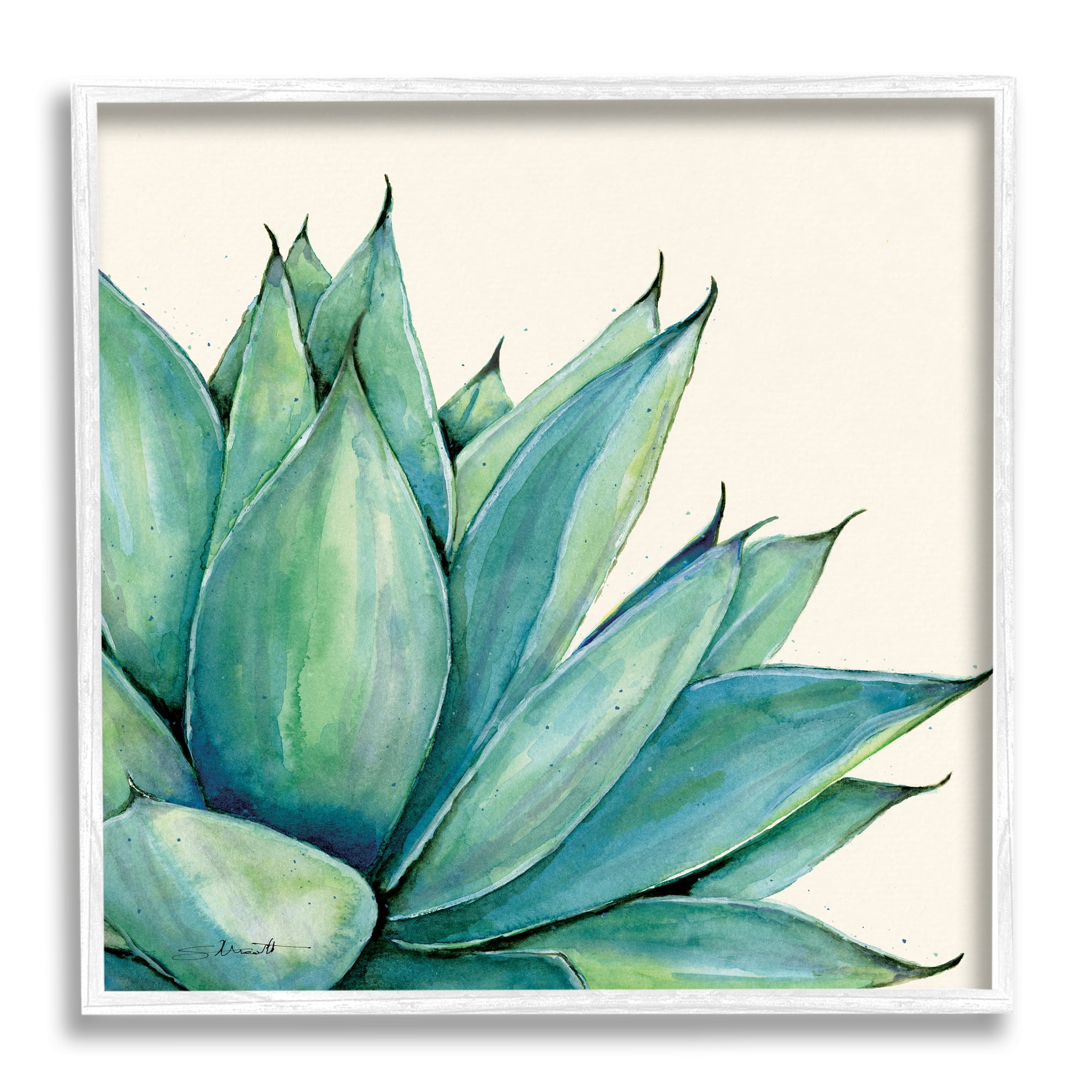 Stupell Aloe Plant Watercolor Style Leaves Botanical & Floral Painting White Framed Art Print Wall Art