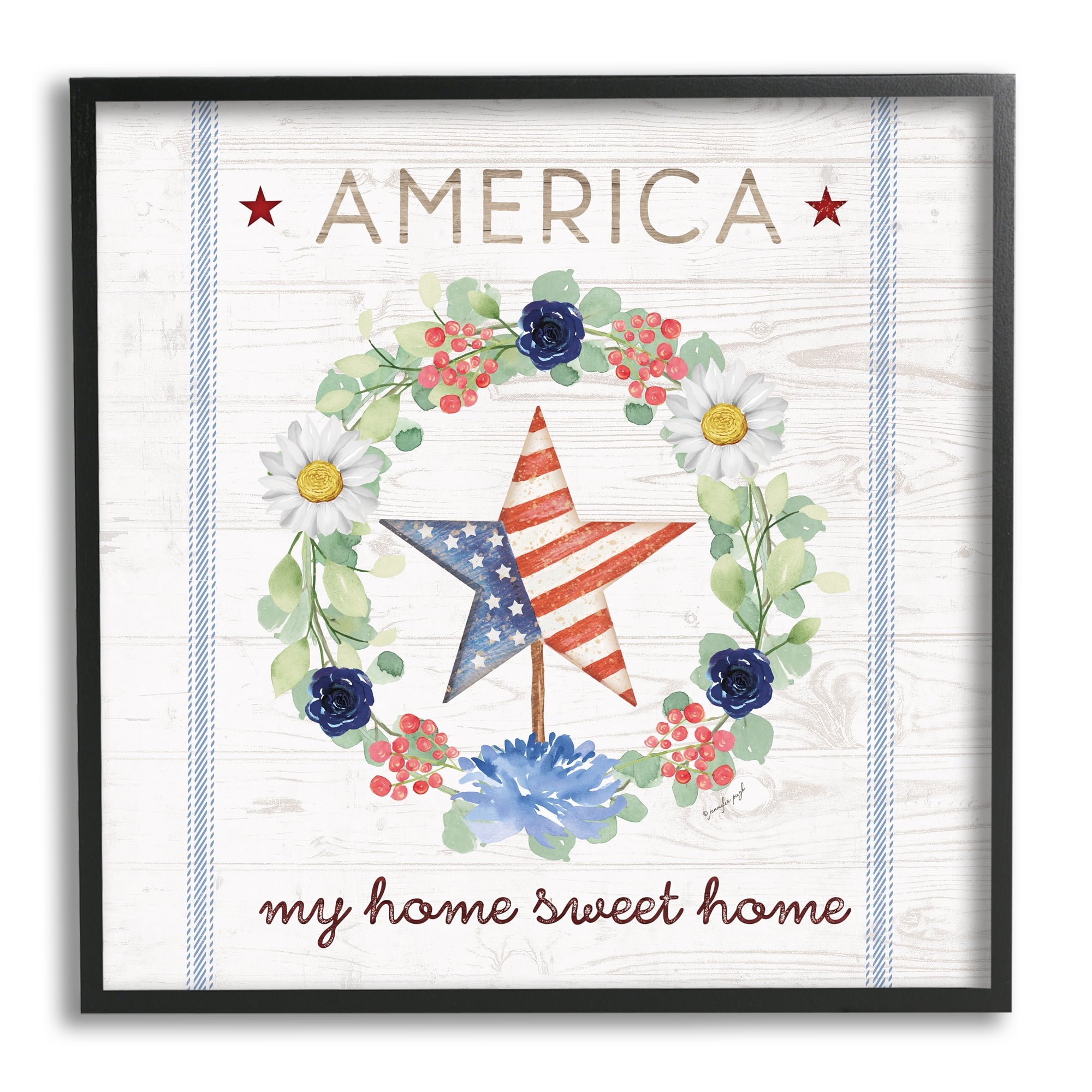 Stupell America My Sweet Home Daisy Wreath Holiday Painting Black Framed Art Print Wall Art