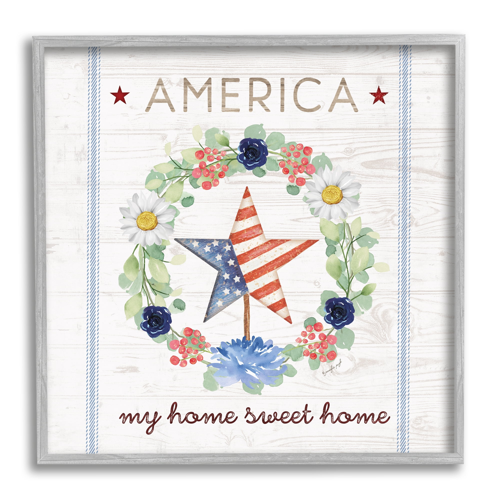 Stupell America My Sweet Home Daisy Wreath Holiday Painting Gray Framed Art Print Wall Art