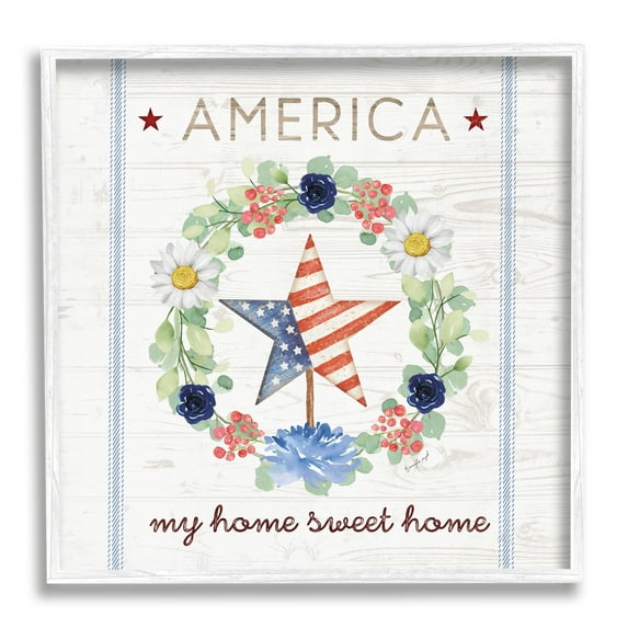 Stupell America My Sweet Home Daisy Wreath Holiday Painting White Framed Art Print Wall Art