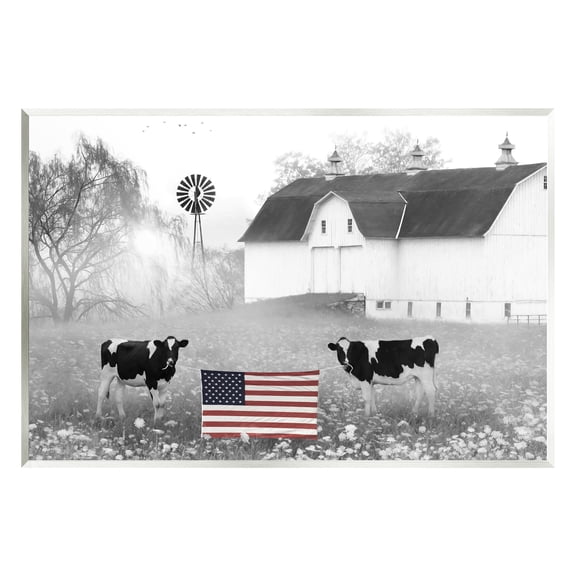 Stupell Americana Barn Country Cows Flag Animals & Insects Painting Wall Plaque Unframed Art Print Wall Art