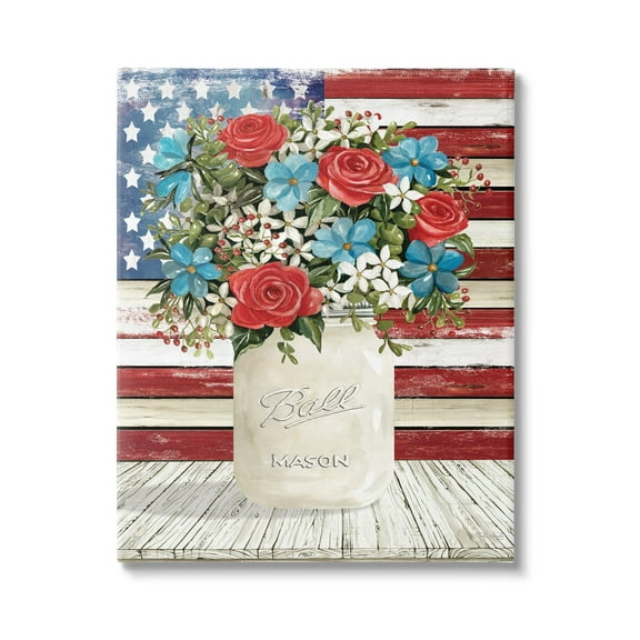 Stupell Americana Flag Festive Bouquet Botanical & Floral Painting Gallery Wrapped Canvas Print Wall Art
