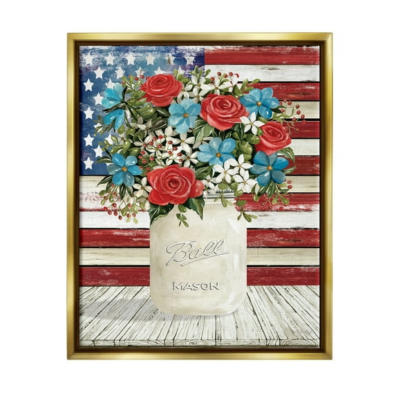 Stupell Americana Flag Festive Bouquet Botanical & Floral Painting Gold Floater Framed Art Print Wall Art
