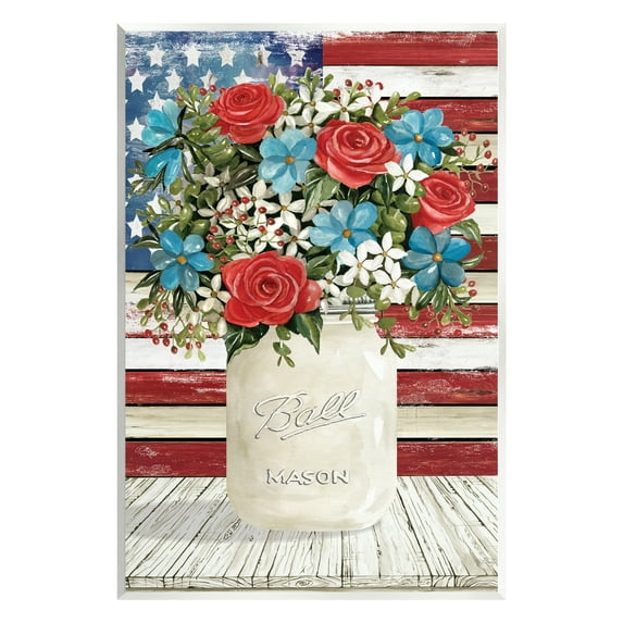 Stupell Americana Flag Festive Bouquet Botanical & Floral Painting Wall Plaque Unframed Art Print Wall Art