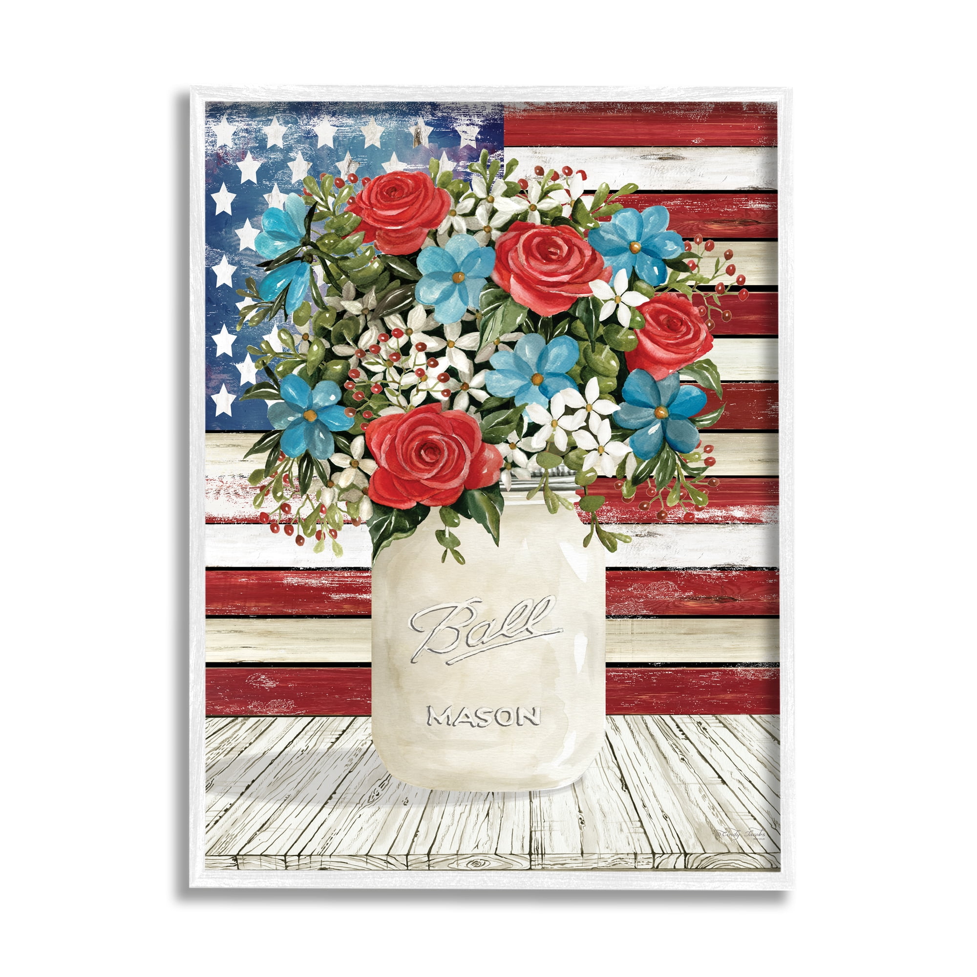 Stupell Americana Flag Festive Bouquet Botanical & Floral Painting White Framed Art Print Wall Art