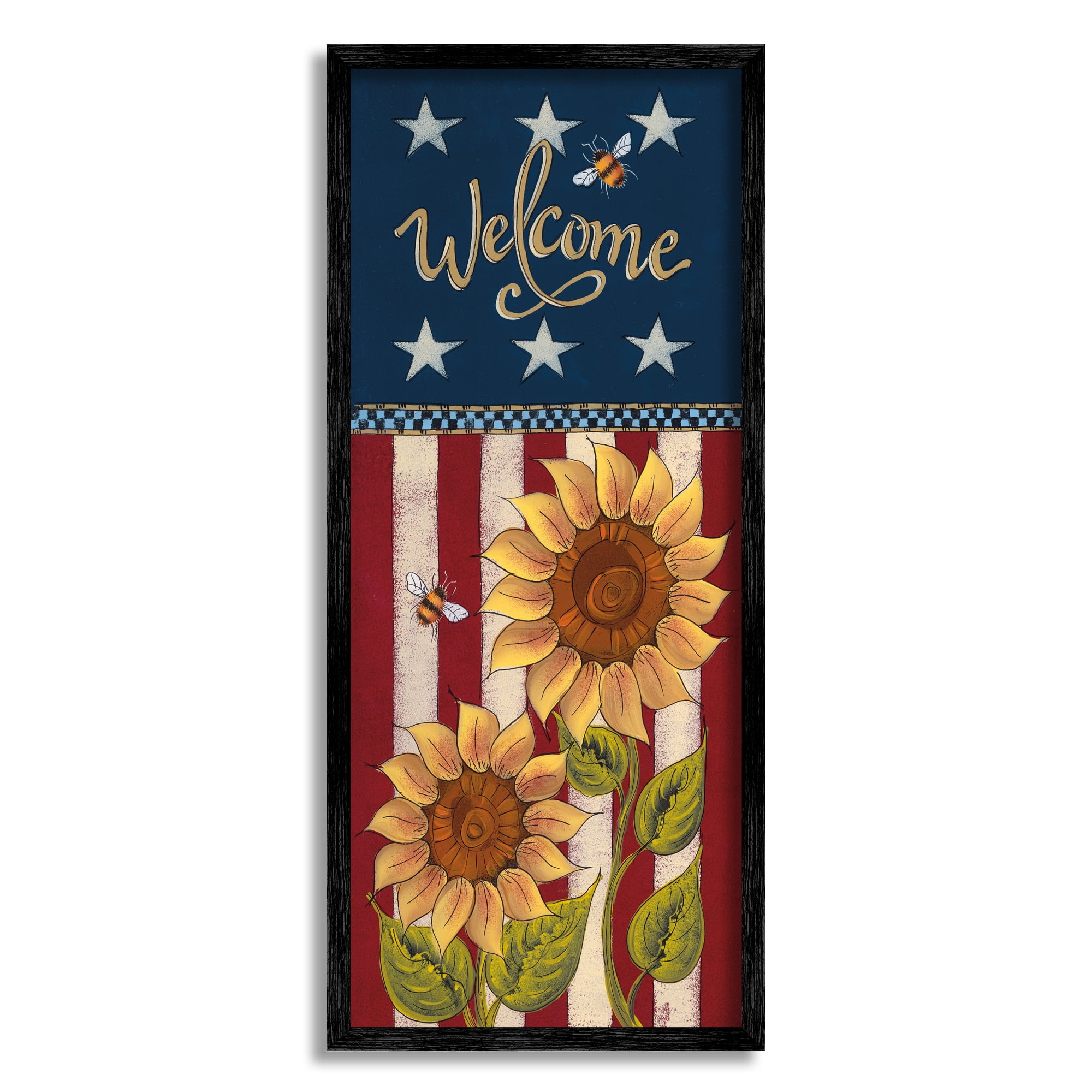 Stupell Americana Welcome Country Sunflowers Holiday Painting Black Framed Art Print Wall Art