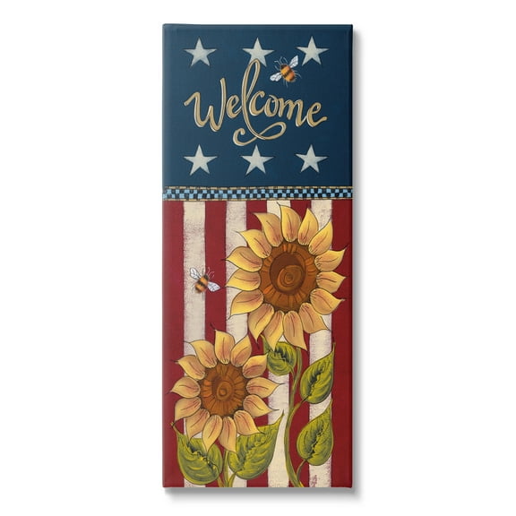 Stupell Americana Welcome Country Sunflowers Holiday Painting Gallery Wrapped Canvas Print Wall Art
