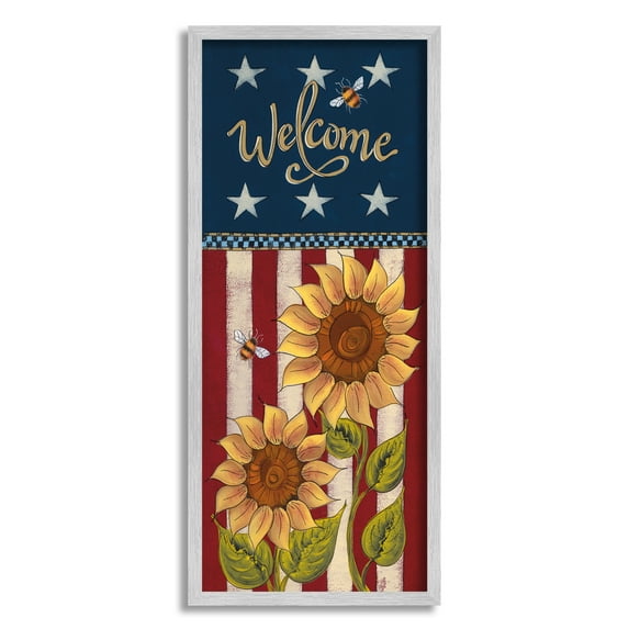 Stupell Americana Welcome Country Sunflowers Holiday Painting Gray Framed Art Print Wall Art