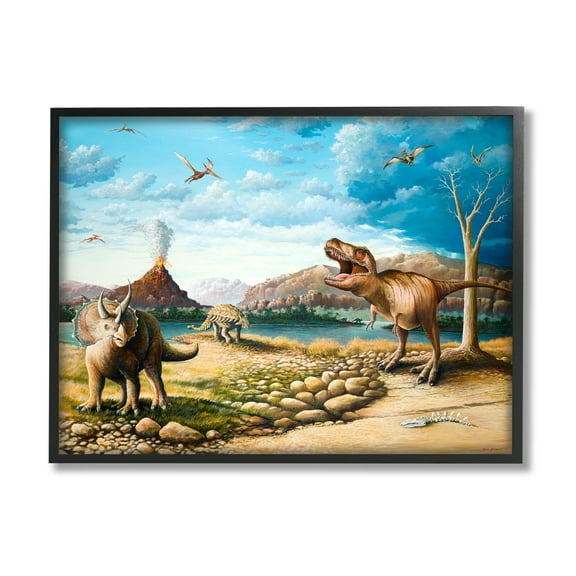 Stupell Ancient Dinosaurs Landscape Animals & Insects Painting Black Framed Art Print Wall Art