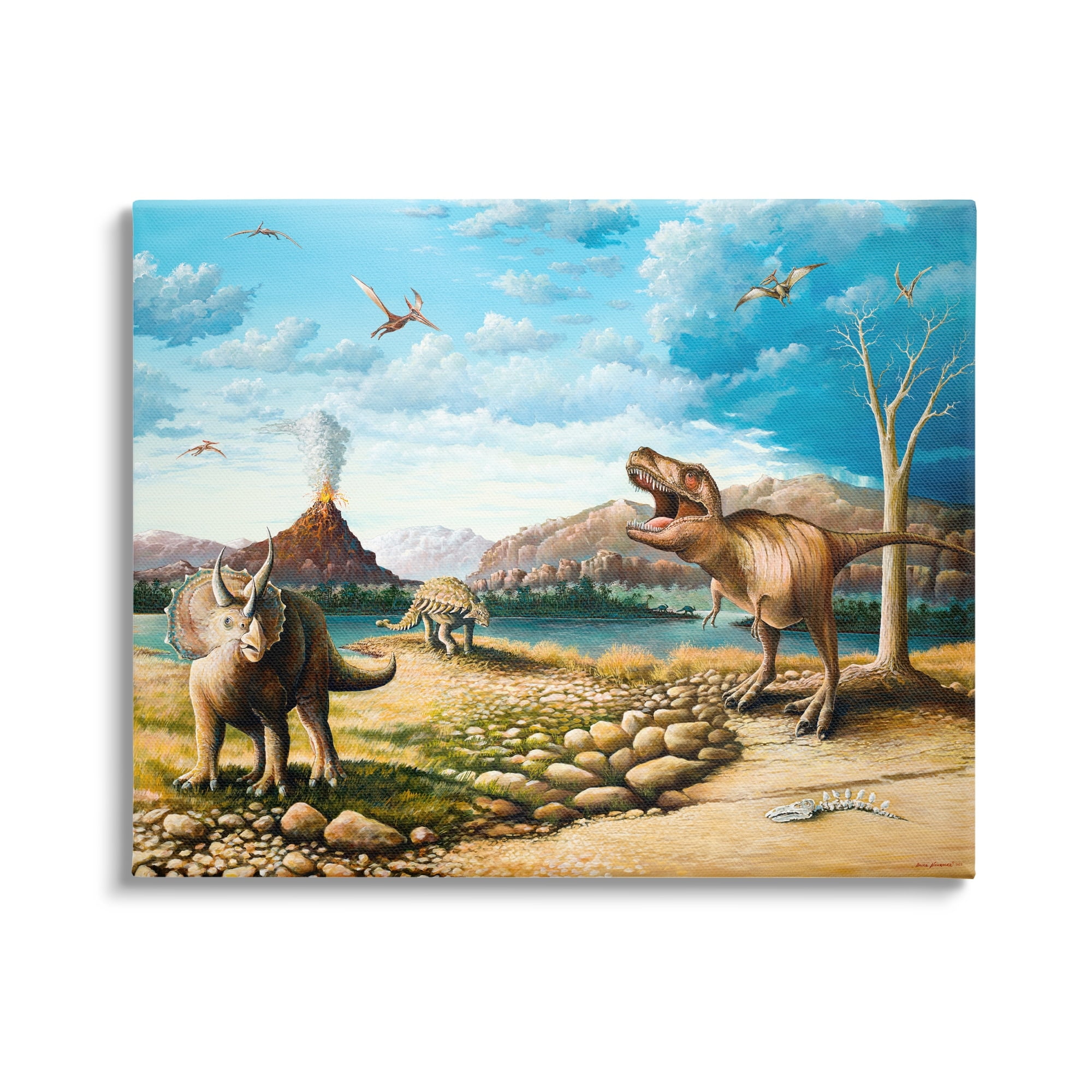 Stupell Ancient Dinosaurs Landscape Animals & Insects Painting Gallery Wrapped Canvas Print Wall Art