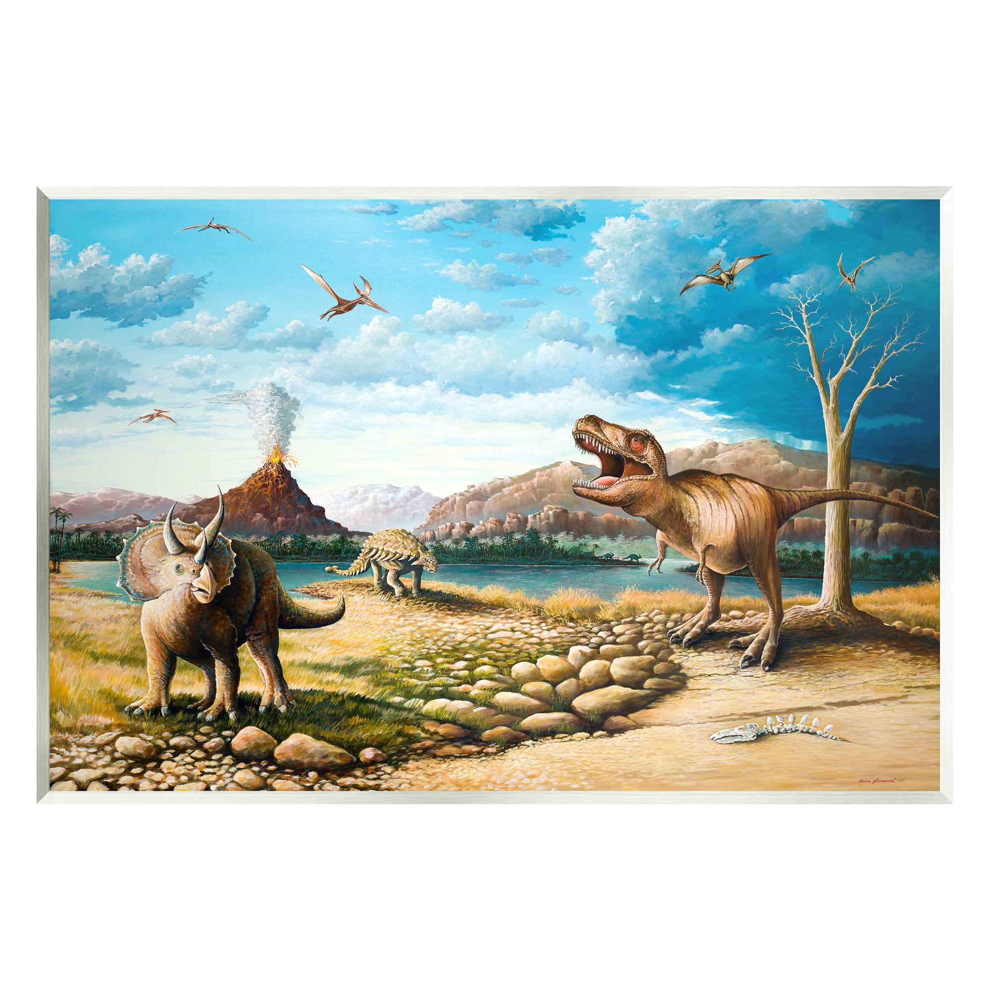 Stupell Ancient Dinosaurs Landscape Animals & Insects Painting Wall Plaque Unframed Art Print Wall Art