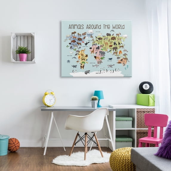 Stupell Animals Around The World Map Animals & Insects Painting Gallery Wrapped Canvas Print Wall Art
