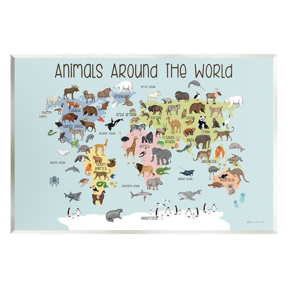 Stupell Animals Around The World Map Animals & Insects Painting Wall Plaque Unframed Art Print Wall Art