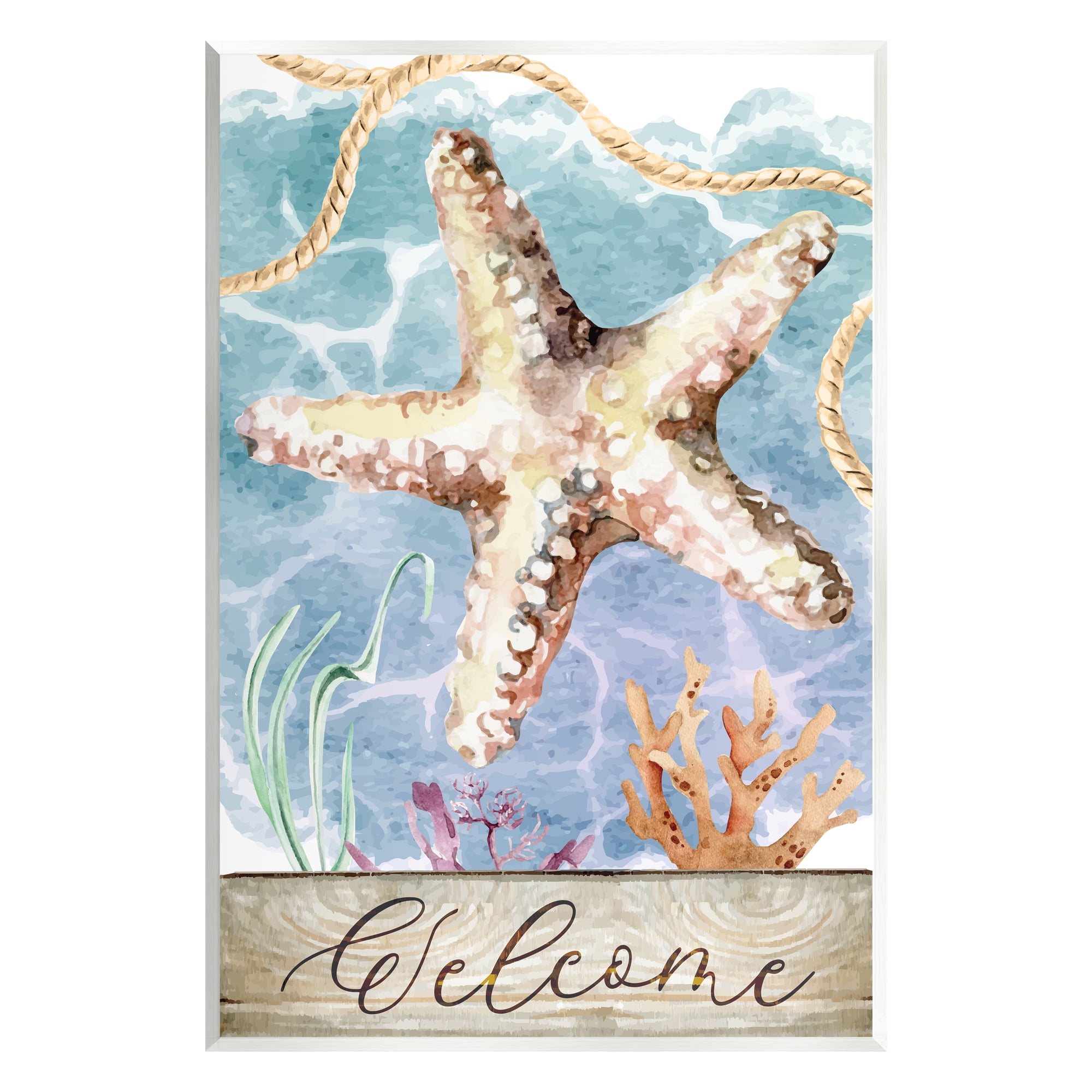 Stupell Aquatic Beach Welcome Starfish Landscape Painting Wall Plaque Unframed Art Print Wall Art