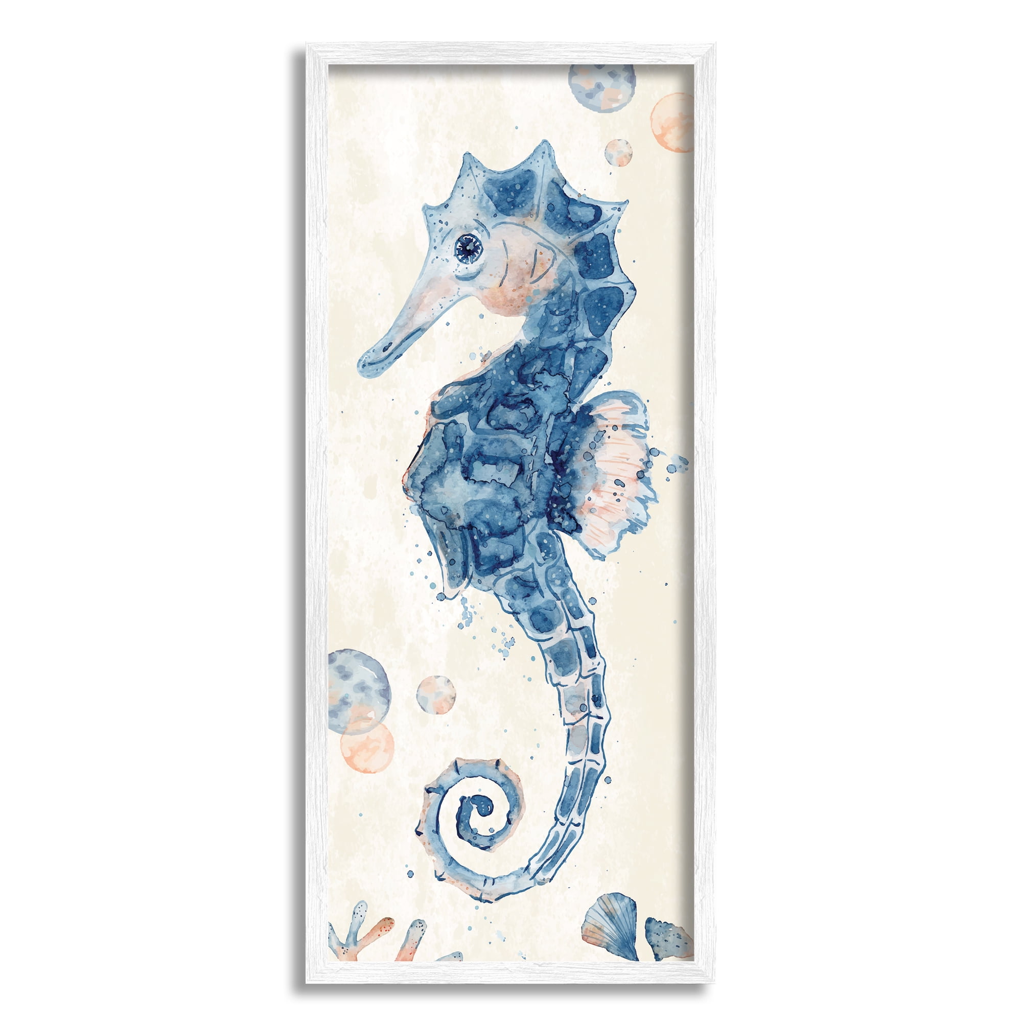 Stupell Aquatic Seahorse Coral Bubbles Landscape Painting White Framed Art Print Wall Art