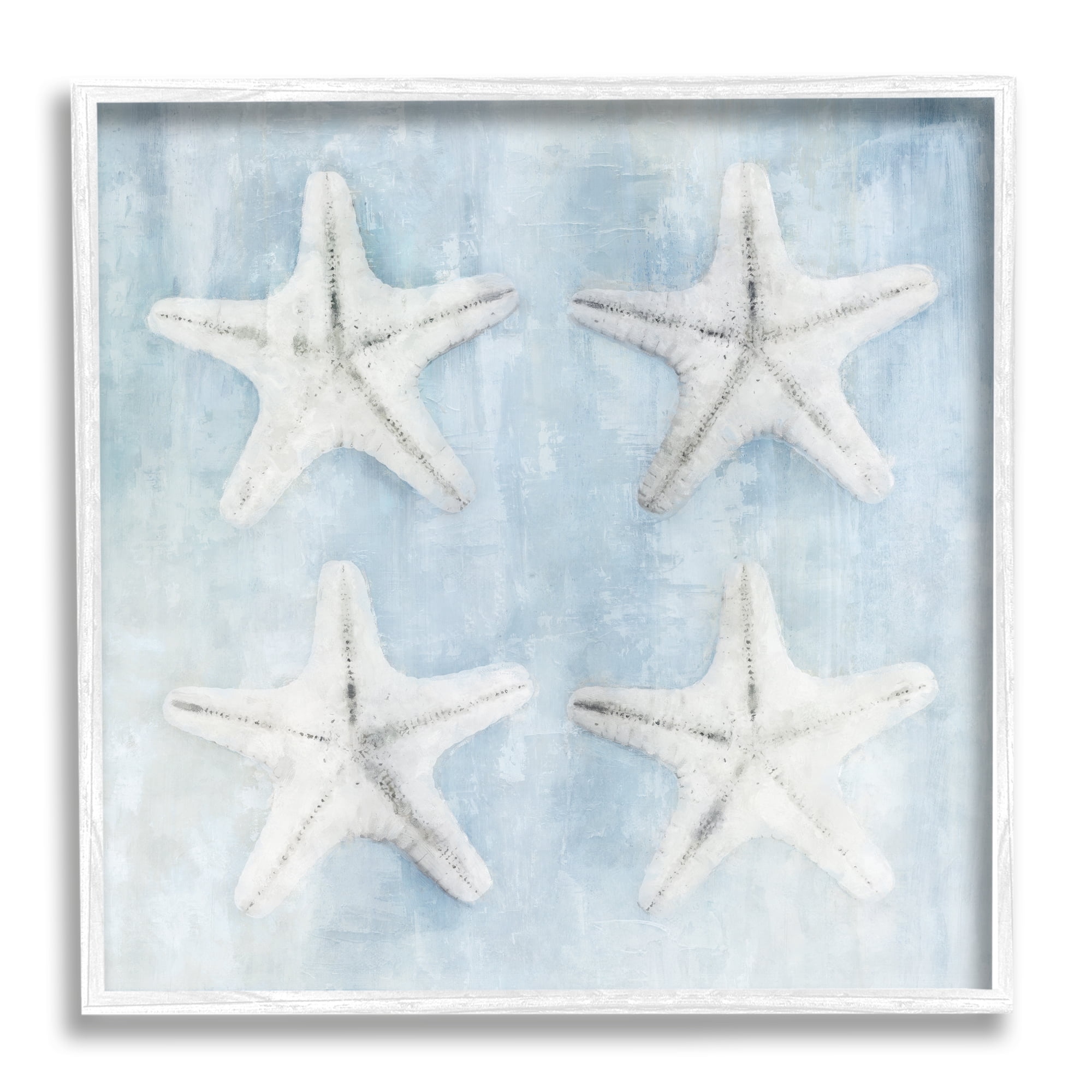 Stupell Aquatic Starfish Soft Blue Coastal Landscape Painting White Framed Art Print Wall Art