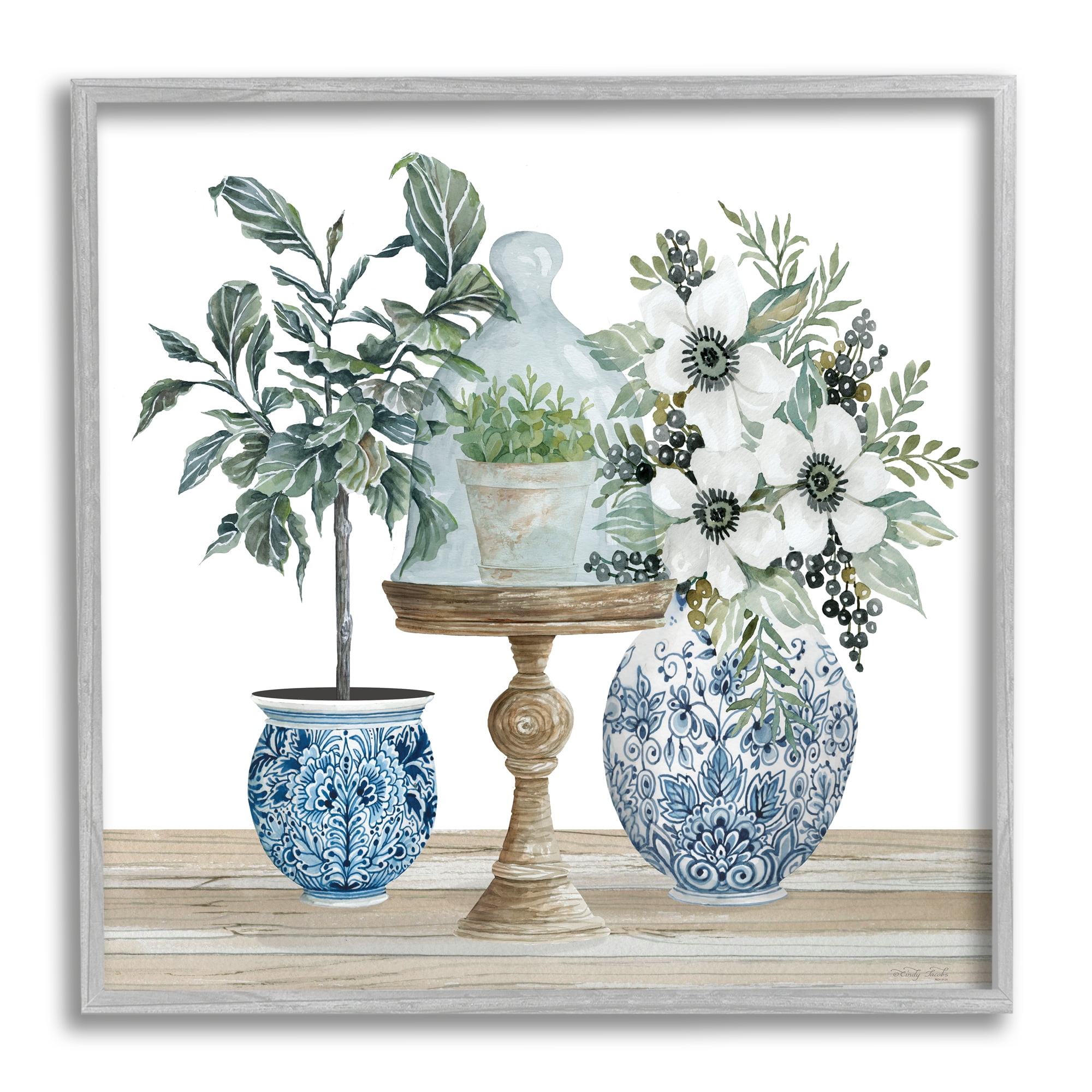 Stupell Assorted Floral Blossoms Array Botanical & Floral Painting Gray Framed Art Print Wall Art