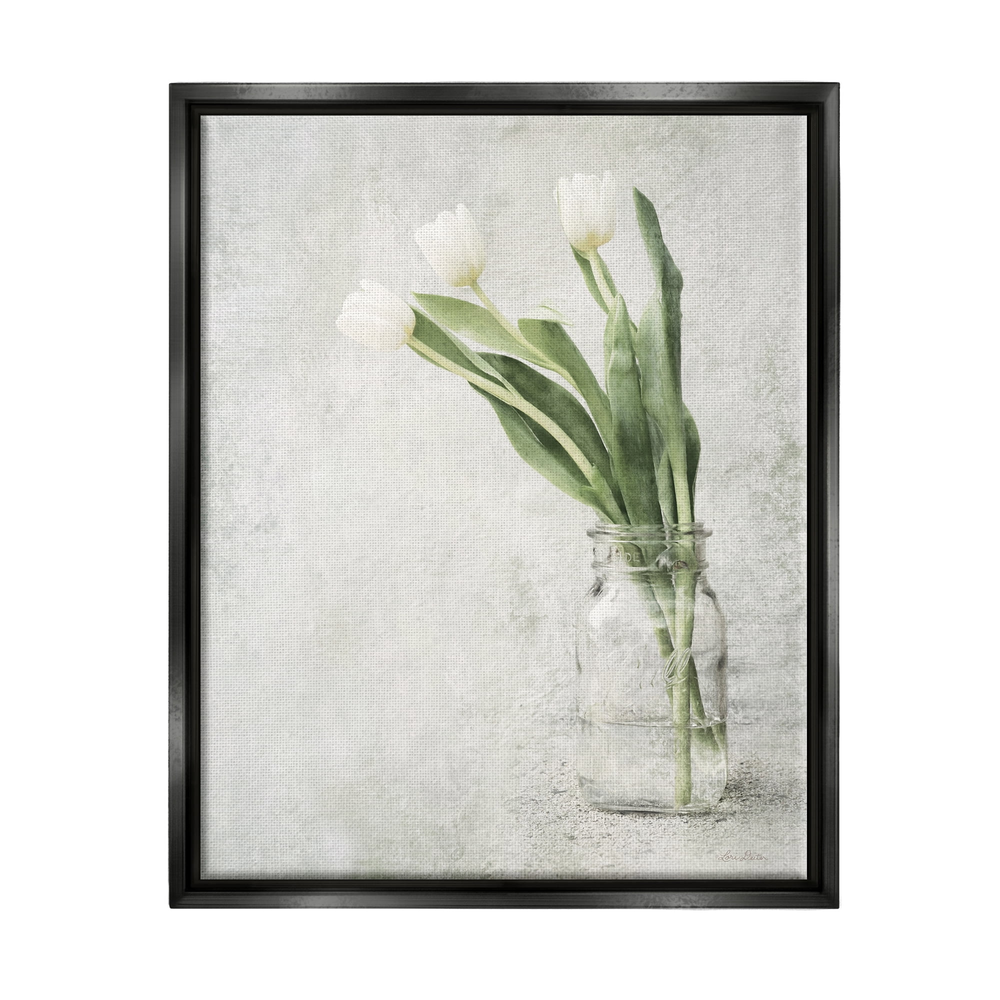 Stupell Asymmetrical Tulips Country Jar Botanical & Floral Painting Black Floater Framed Art Print Wall Art
