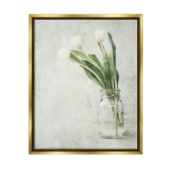 Stupell Asymmetrical Tulips Country Jar Botanical & Floral Painting Gold Floater Framed Art Print Wall Art