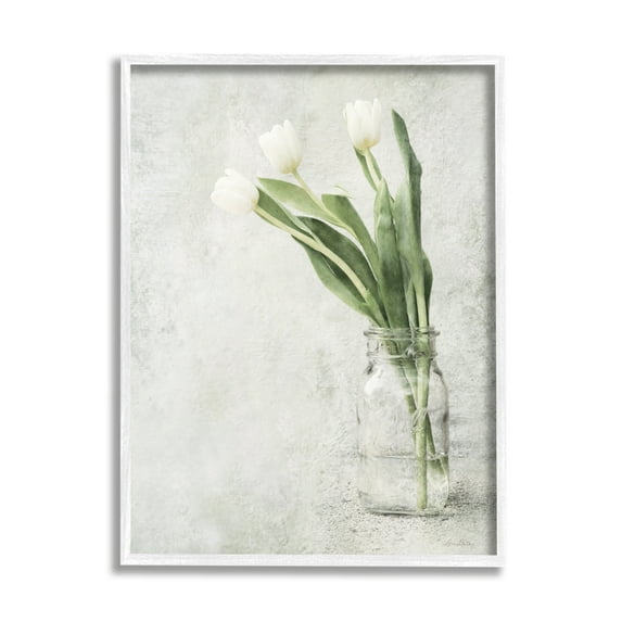 Stupell Asymmetrical Tulips Country Jar Botanical & Floral Painting White Framed Art Print Wall Art