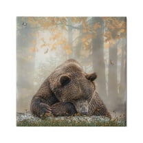 Stupell Autumn Slumber Brown Bear Foliage Animals & Insects Photography Gallery Wrapped Canvas Print Wall Art