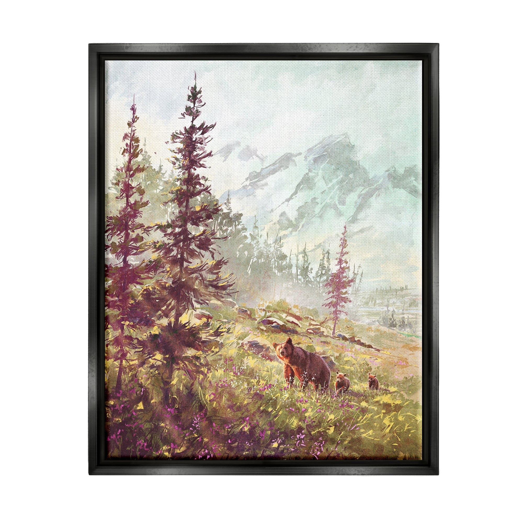 Stupell Baby Bear Family Woodland Mountains Animals & Insects Painting Black Floater Framed Art Print Wall Art
