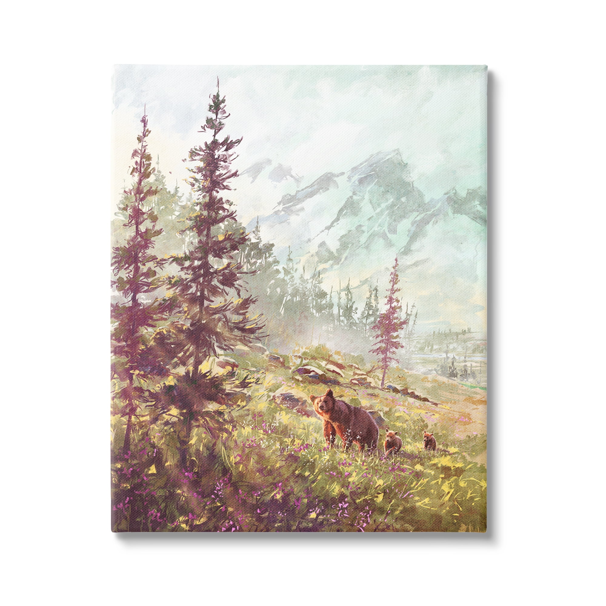 Stupell Baby Bear Family Woodland Mountains Animals & Insects Painting Gallery Wrapped Canvas Print Wall Art