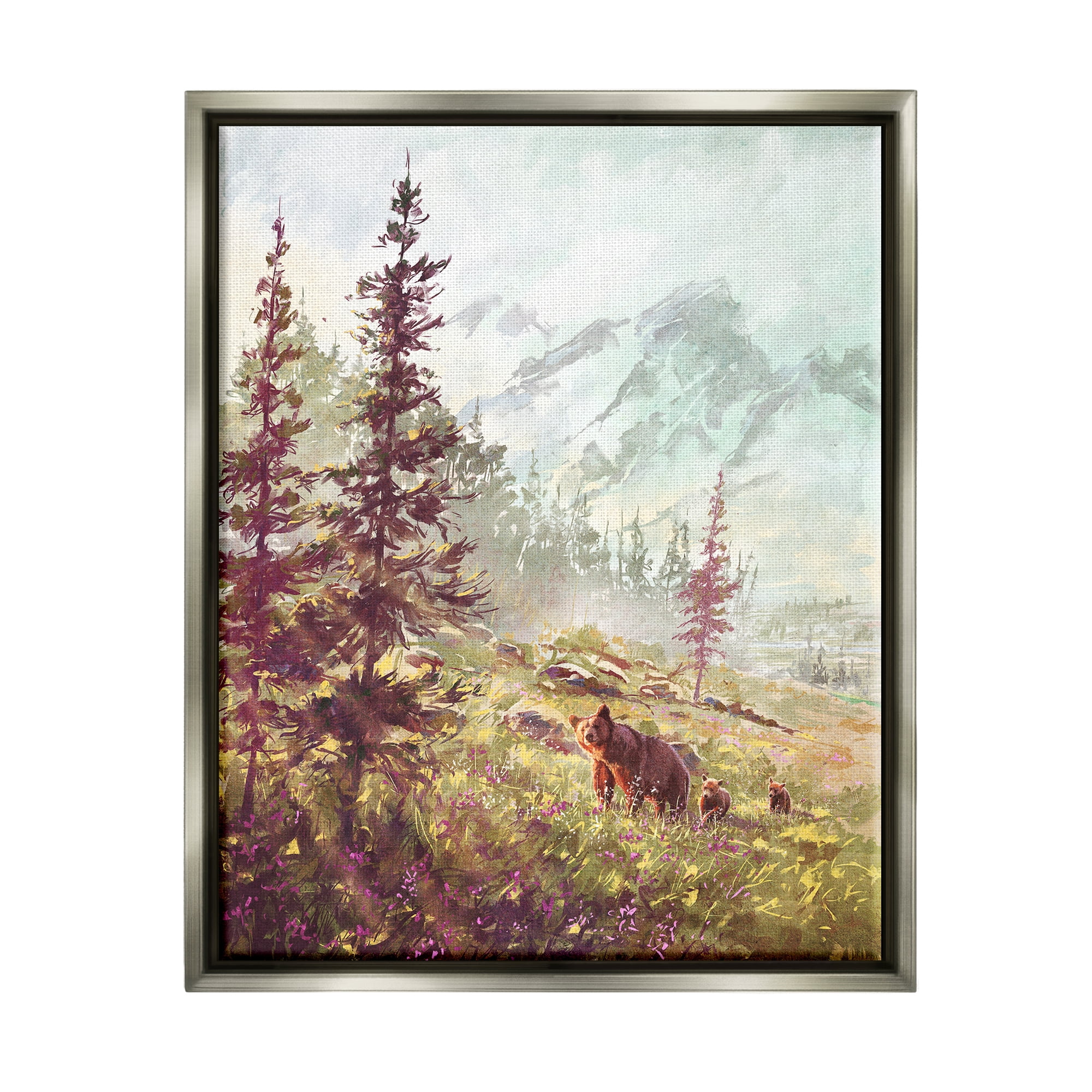 Stupell Baby Bear Family Woodland Mountains Animals & Insects Painting Gray Floater Framed Art Print Wall Art