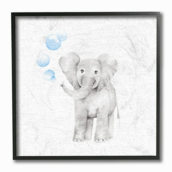 Stupell Baby Elephant Blue Bubbles Linen Look Framed Giclee Texture Art