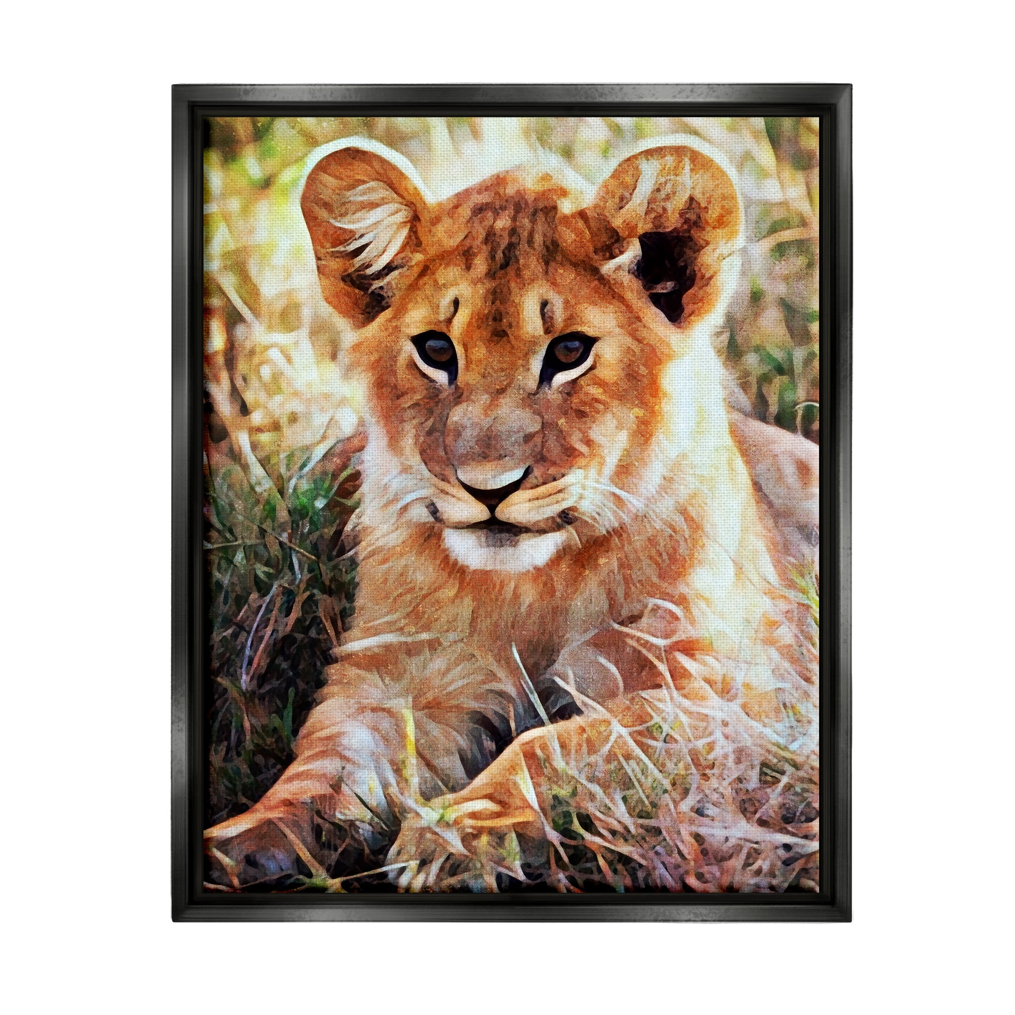 Stupell Baby Lion Resting Animal Nature Animals & Insects Painting Black Floater Framed Art Print Wall Art