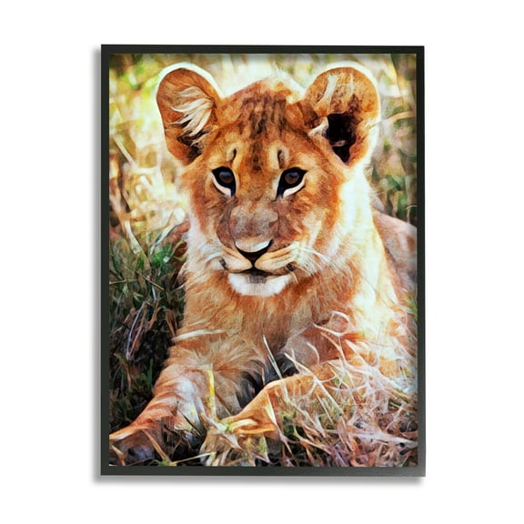 Stupell Baby Lion Resting Animal Nature Animals & Insects Painting Black Framed Art Print Wall Art